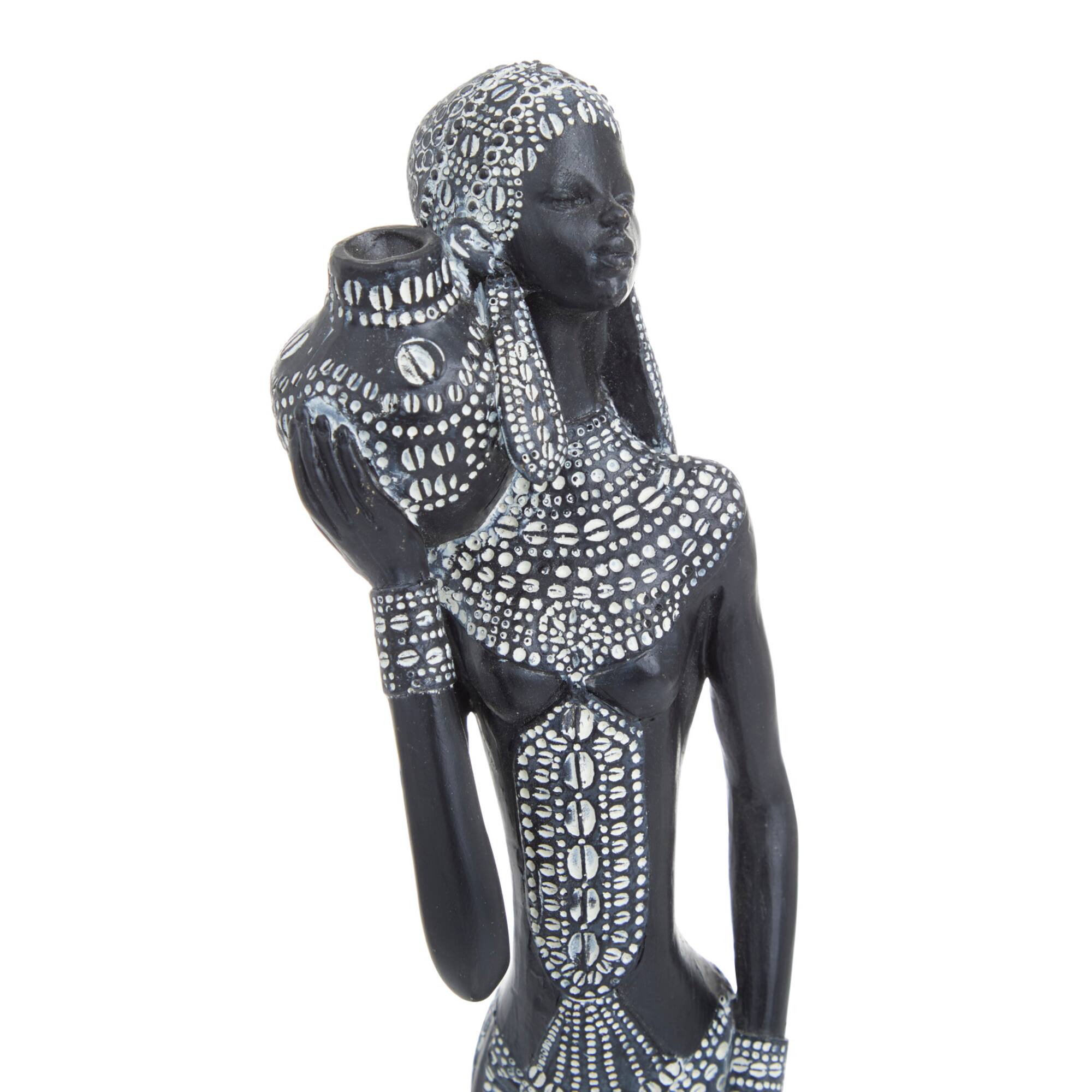 Set of 2 Black Polystone Eclectic Sculptures, 14" x 4" x 3"